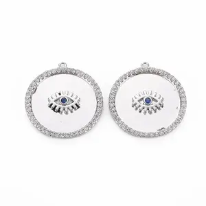 Brass Micro Pave Blue Cubic Zirconia Pendants
