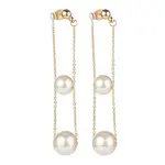 Round Shell Beads with Long Chain Tassel Dangle Stud Earrings