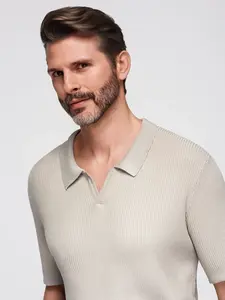 Ombre Men's buttonless polo shirt with open collar - light grey