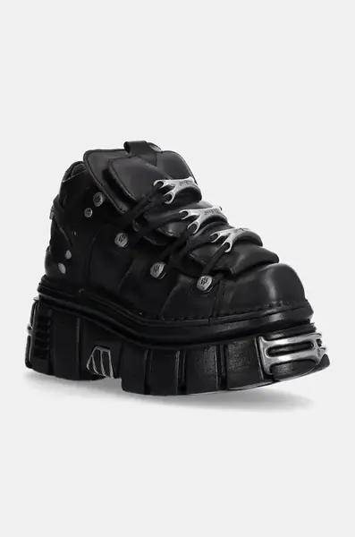Kožené tenisky New Rock Nomada Negro + Tower Negro Lateral E14 Acero