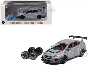 Subaru VAB WRX STI S4 Gray with Red Interior with Extra Wheels 1/64 Diecast Model Car by CM Model