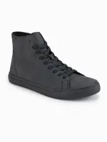 Ombre Men's high-top sneakers with matte texture and embossed logo - black