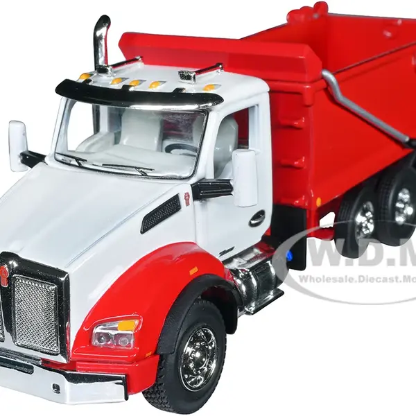 Kenworth T880 Day Cab with Rogue Transfer Dump Body Truck White and Viper Red 1/64 Diecast Model by DCP/First Gear