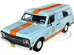 1968 Chevrolet C-10 Pickup Truck Light Blue with Orange Stripes with Camper Shell "Gulf Oil" "Running on Empty" Series 5 1/24 Diecast Model Car by Gr