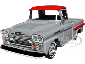1958 Chevrolet Apache Fleetside Pickup Truck Lowrider Gray with Red Top "Get Low" Series 1/24 Diecast Model Car by Motormax