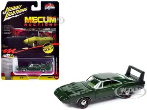 1969 Dodge Charger Daytona Dark Green Metallic with Green Interior "Mecum Auctions" Pop Culture 2024 Release 1 1/64 Diecast Model Car by Johnny Light