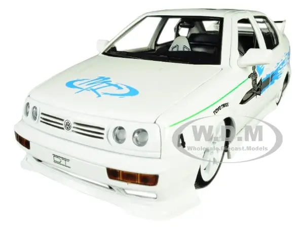 Jesses Volkswagen Jetta White with Graphics "Fast &amp; Furious" Movie 1/24 Diecast Model Car by Jada