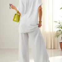 Resti Women's cotton two-piece set with short sleeves and wide pants