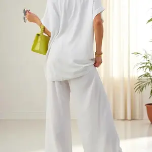 Resti Women's cotton two-piece set with short sleeves and wide pants