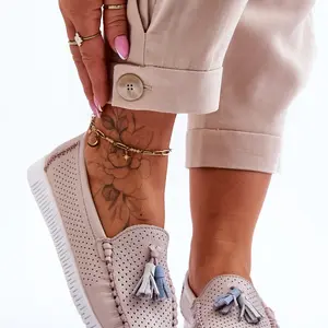 EVENTO Dámské prolamované kožené mokasíny Světle růžové Lanzarot