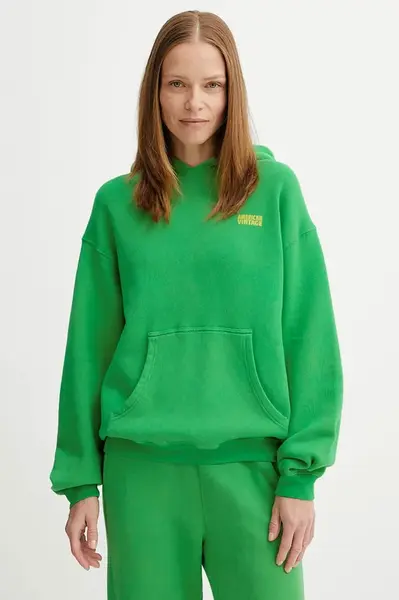 Mikina American Vintage dámská, zelená barva, s kapucí, hladká, IZU03D