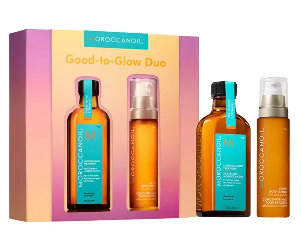 Dárková sada olejové péče a nočního tělového séra Moroccanoil Good-To-Glow Duo + dárek zdarma
