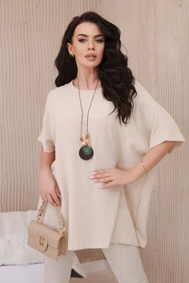 Kesi Włoski Oversized halenka s přívěskem tmavě béžová