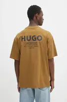 Bavlněné tričko Hugo Blue pánské, růžová barva, s potiskem