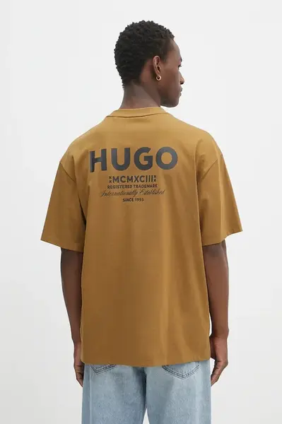 Bavlněné tričko Hugo Blue pánské, růžová barva, s potiskem