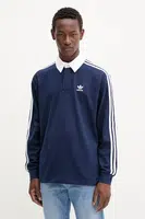 Bavlněné tričko s dlouhým rukávem adidas Originals Rugby Polo tmavomodrá barva, s aplikací, JY1400