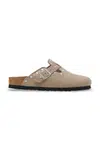 Semišové pantofle Birkenstock Boston Rivet dámské, béžová barva, 1030418