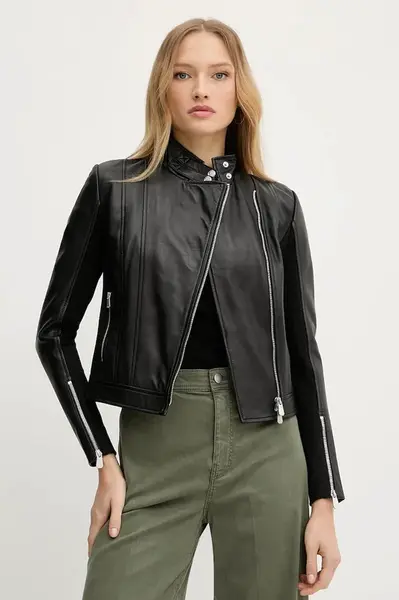 Kožená bunda Pinko černá barva, přechodná, 104878 Y75K