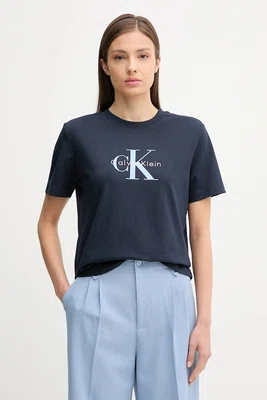 Bavlněné tričko Calvin Klein Jeans dámské, tmavomodrá barva, LV047B865G