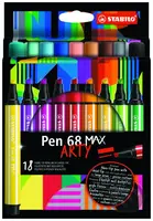 Prémiová vláknová fixka s hrubým klinovým hrotom - STABILO Pen 68 MAX - ARTY - 18 ks sada