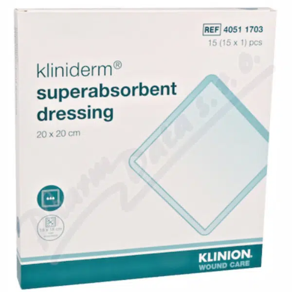 Superabsorpční Obvaz Klinion Kliniderm 20x20 cm, 15 ks