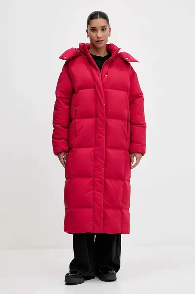 Péřová bunda Tommy Jeans vínová barva, zimní, DW0DW21977