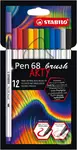 STABILO Pen 68 brush - ARTY - balenie 12 ks (Prémiový vláknový fix s hrotom štetca pre rôzne šírky čiary)