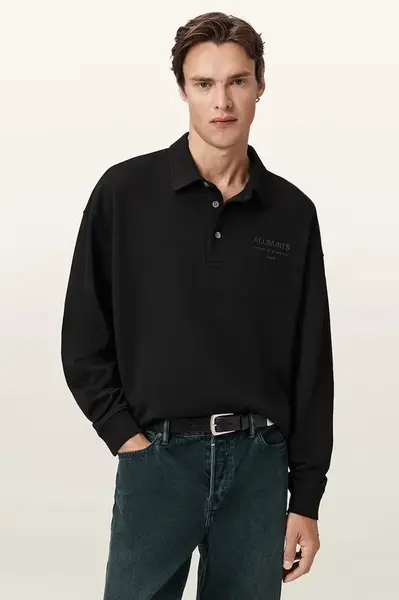 Bavlněná mikina AllSaints XANDER pánská, černá barva, hladká, M020NC