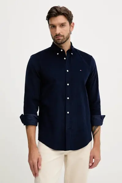 Manšestrová košile Tommy Hilfiger pánská, tmavomodrá barva, regular, s límečkem button-down, MW0MW40486
