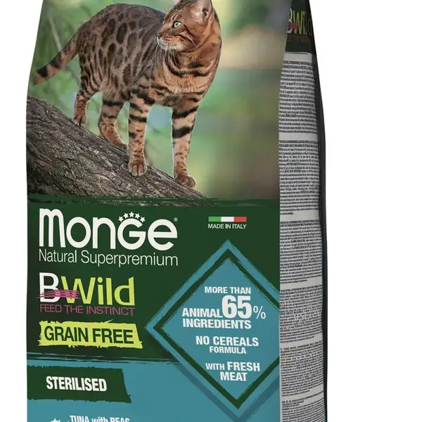 Monge BWild Grain Free Sterilised suché krmivo pre mačky - tuniak, hrášok 1,5 kg