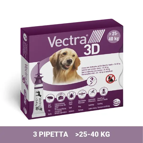 Vectra 3D kvapky pre psov 3 x 4,7 ml pipety pre veľkých psov (>25 - 40 kg, fialová)