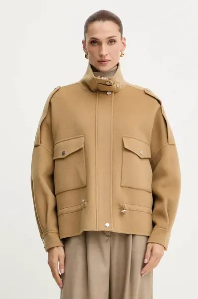 Bunda s příměsí vlny Pinko zelená barva, oversize, 105341 A2XM