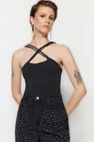 Trendyol černé pletené body se zapínáním na druky