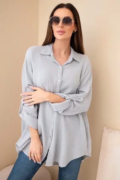 Kesi Włoski Bavlněná mušelínová košile Plus Size šedý