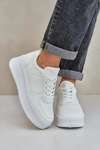 PS1 Dámské Tenisky Na Platformě S Dekorativním Šněrováním Bílé Mistra