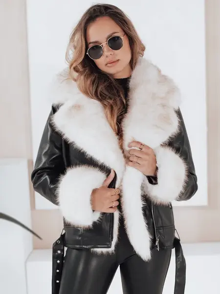 Dámska zimná kožená bunda s kožušinou