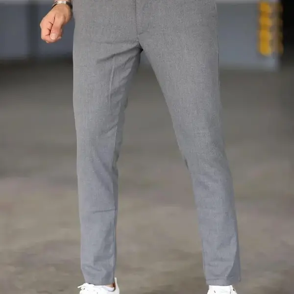 47676 Dewberry Italian Cut Elastic Fabric Mens Trousers-DARK GREY