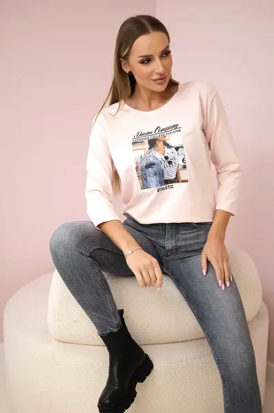 Halenka s potiskem Collage pudrově růžová