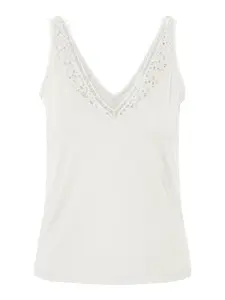 PIECES Top 'LACY'  strieborná / biela