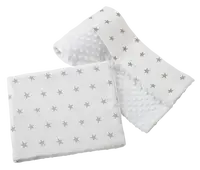 Medi Partners Quilt 75x100 + pillow 35x30 cotton + minky – Gray stars on white + white minky