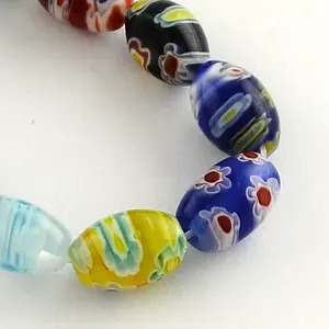 Oval Handmade Millefiori Glass Lampwork Beads Strands