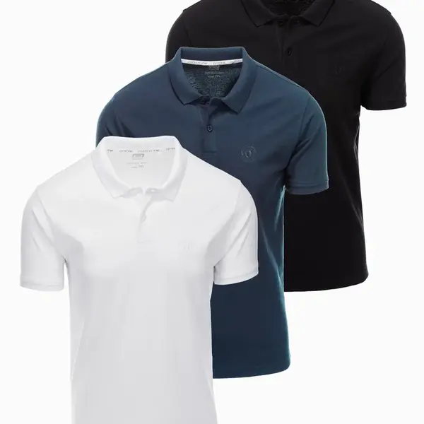Ombre BASIC men's cotton polo t-shirt set - black/green/white