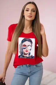 Halenka s dámskou grafikou červená