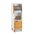 Relaxdays REGÁL Bílá Přírodní MDF bambus s dvířky 101x32x30 cm