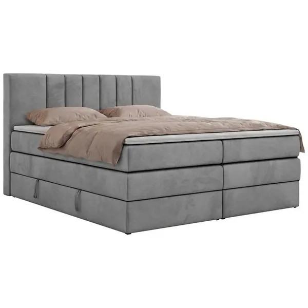 MKS POSTEL BOXSPRING INERO KING 200/200 - Světle šedá Samet - Topper Visco - H3