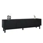 Modfu TV stolek z MDF a dřevotřísky 169x34x45,5 cm černý se 4 dvířky, policemi a bezúchytovým designem