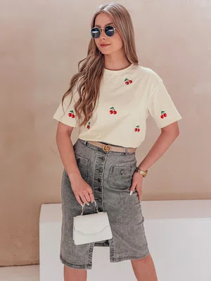 T-shirt damski w wiśnie FRUTTIKA żółty Dstreet
