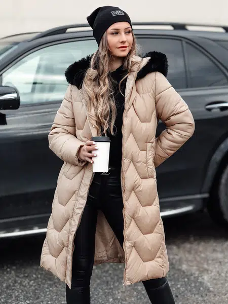 Kurtka damska pikowana długa WINTERACT beżowa Dstreet