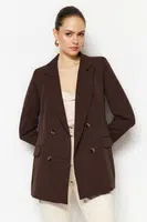 Trendyol Dark Brown Lined Double Breasted Woven Blazer Jacket