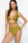 Trendyol Zelený Vysoký Pas Normální Noha Spodní díl Bikin